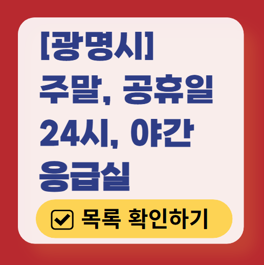광명시 응급실 운영 병원 리스트 ❘ 주말, 토요일, 일요일, 공휴일 응급의학과 ❘ 24시 야간 응급진료 가능한 곳