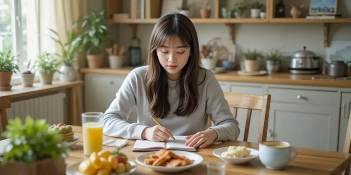 식단 기록하는 여성 모습