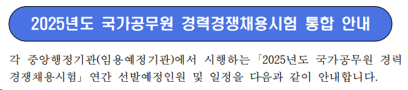 2025년도 국가공무원 경력경쟁채용시험 통합 안내
