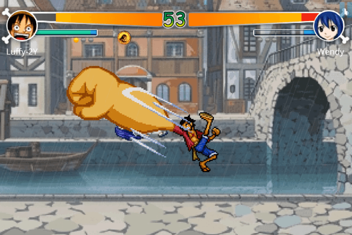 원피스-vs-페어리테일-2.0-게임하기-플레이-루피가-웬디에게-왕주먹을-날려-공격하는-화면