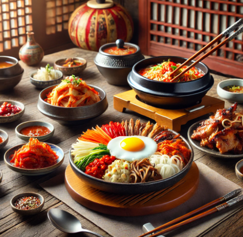 한국음식 TOP 3 비빔밥, 김치, 불고기 등등 의 음식이 보인다