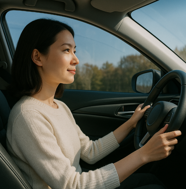 자외선차단 필름을 장착하고 운전하고 있는 여성운전자 사진