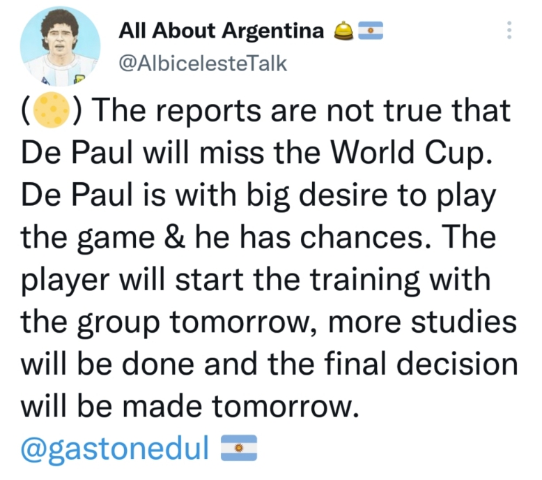 아르헨티나 네덜란드전 데 파울 결장 가능성