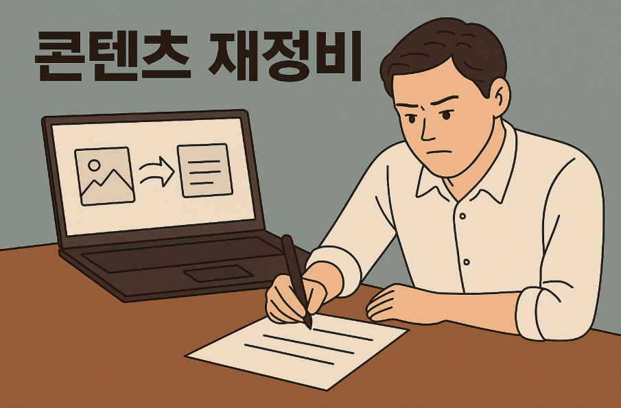 콘텐츠 중심축을 재정비하는 장면을 표현한 이미지