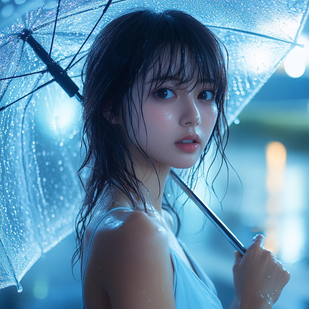 호우 경보 듣고 집에 가려는 우산쓴 여성