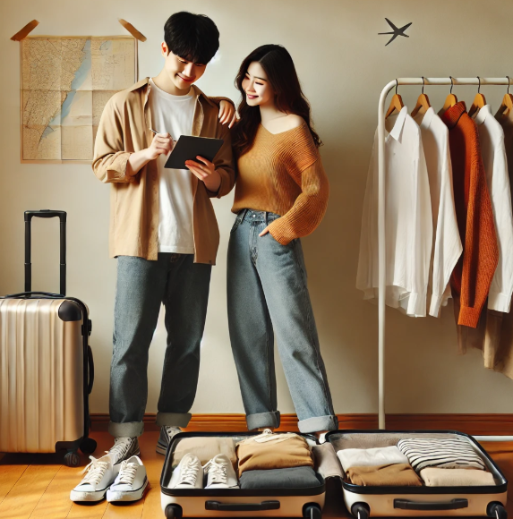 여행을 준비하는 커플의 모습