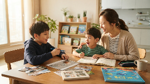 체험학습 후 부모와 아이가 경험을 이야기하며 배움을 이어가는 모습