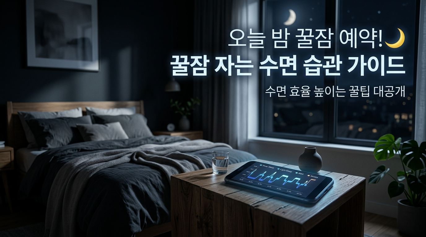 "밤에 머리맡에서 수면 그래프를 보여주는 스마트폰과 평온한 침실 모습
2"
