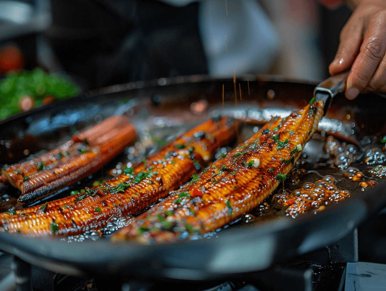 프라이팬에서-장어-굽는-모습