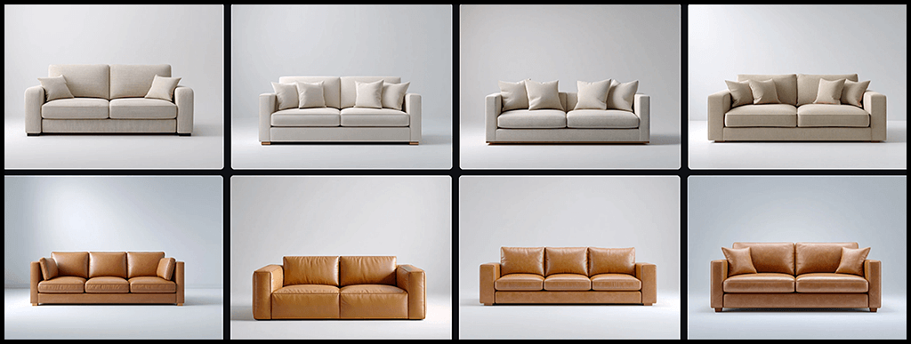 제품 이미지, 깨끗한 라인의 모던 미니멀리스트 쇼파, 제품 사진 스타일 이미지_Midjourney