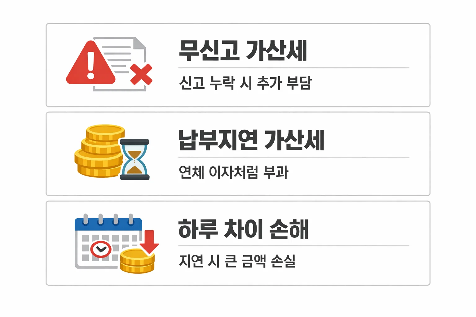 취득세 미신고 가산세와 납부지연 가산세가 어떻게 부과되는지 하루 차이로 발생하는 실제 금액 사례를 포함한 안내 이미지