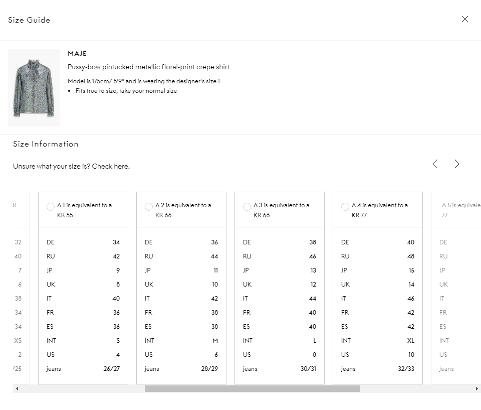 마쥬블라우스 사이즈표