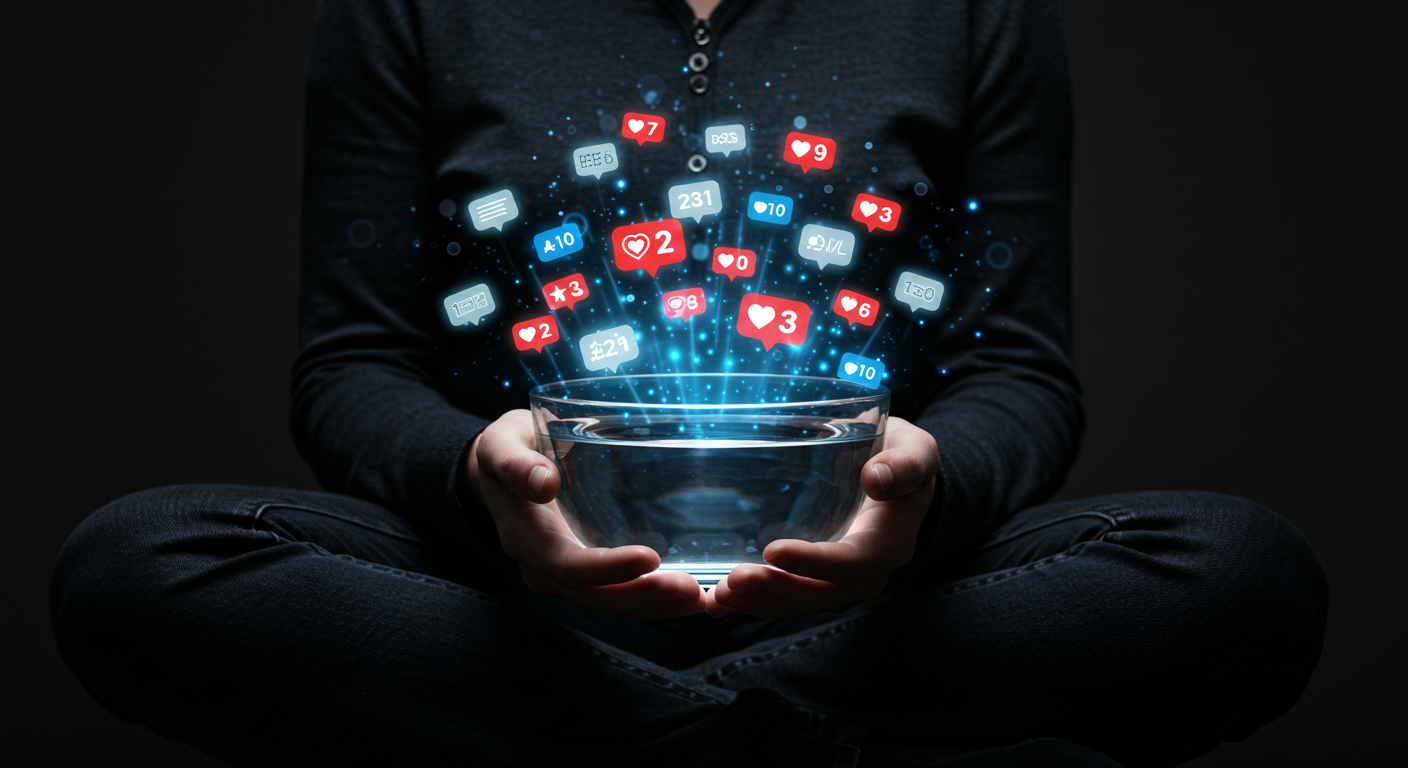 스마트폰에 지쳐 방전된 뇌와 물멍 후 활력을 되찾은 뇌를 상징적으로 보여주는 이미지