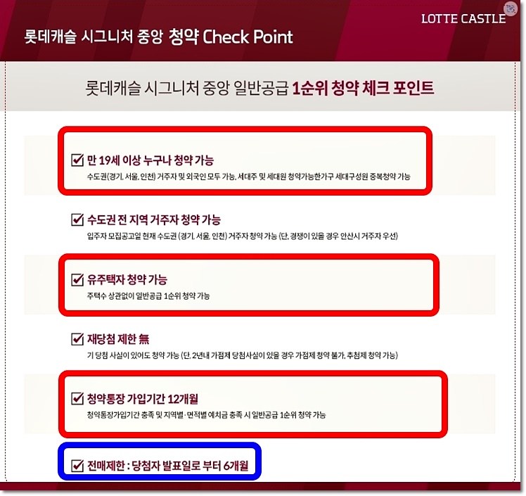 롯데캐슬 시그니처 중앙 1순위 청약 조건