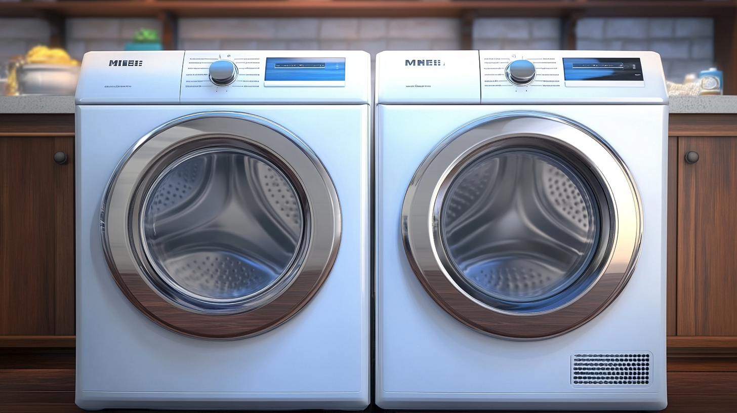 내구성과 고급 소재를 강조하는 고급스러운 설정의 밀레 세탁기 및 건조기
