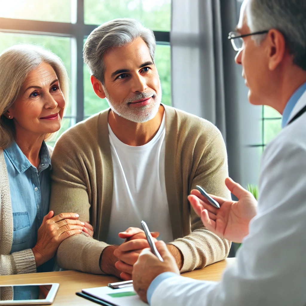 의사와 상담 중인 중년 남녀