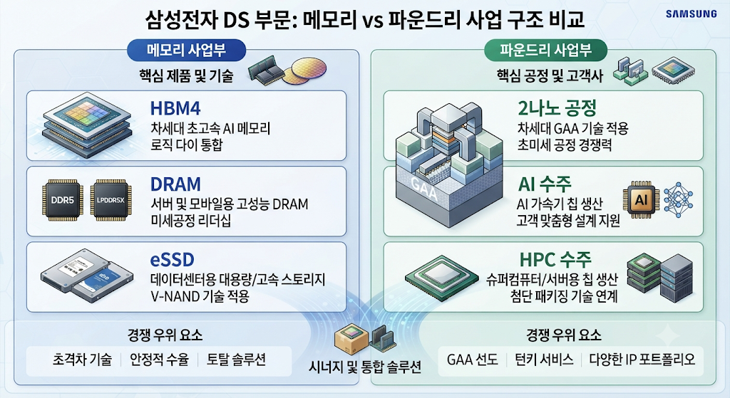 삼성전자 메모리와 파운드리 사업 구조 비교