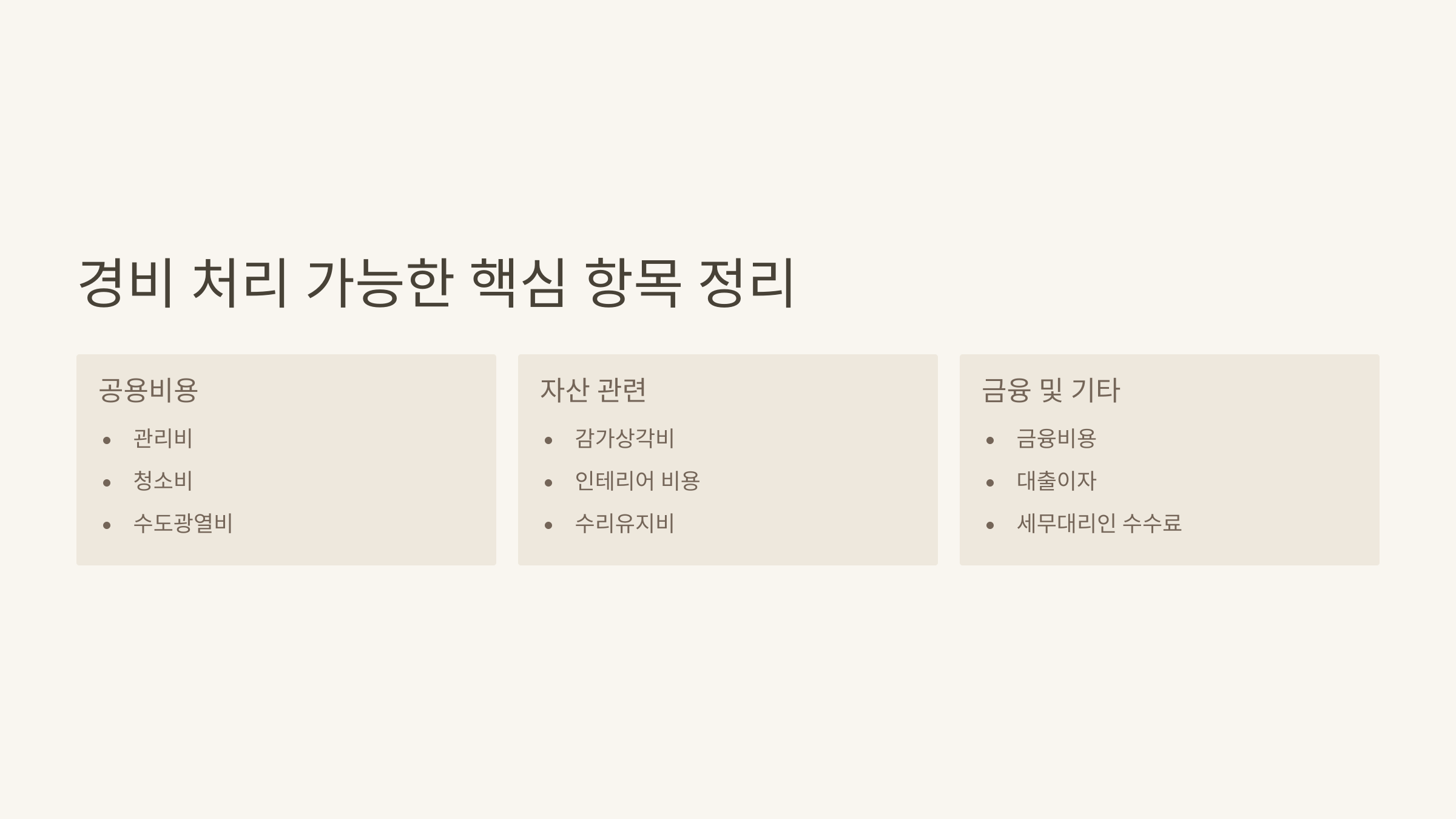 경비 처리 가능한 항목들