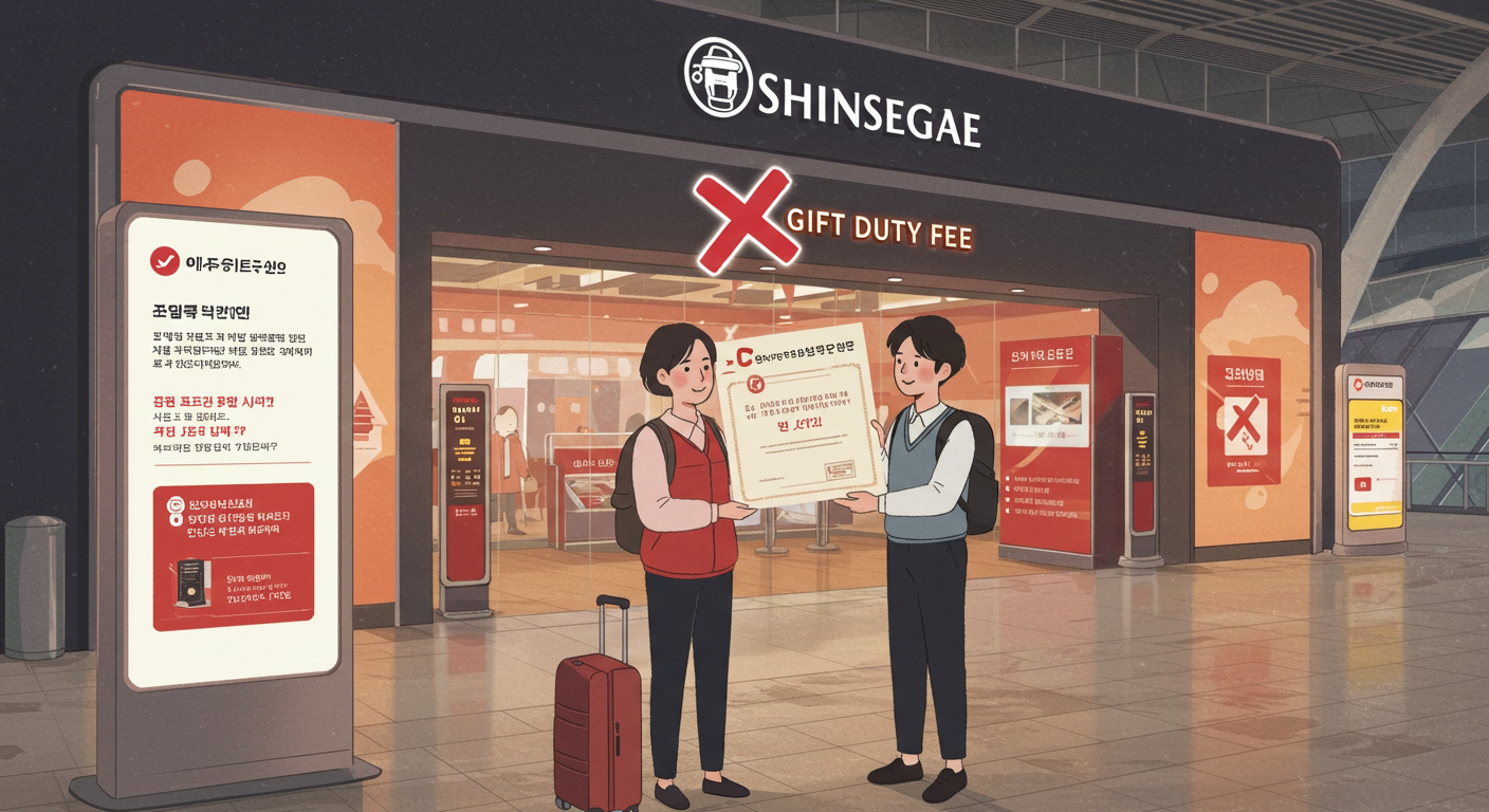 인천공항 면세점에서 상품권 사용 불가 안내를 받는 여행자