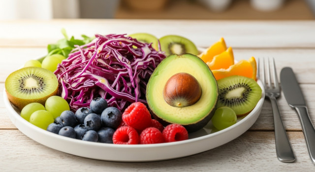 신선한 채소와 과일 클로즈업