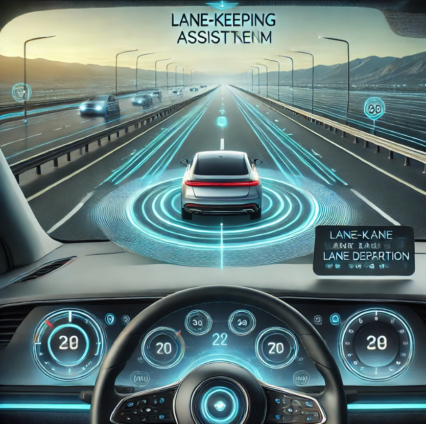 자동차가 차선을 감지하여 차선을 유지하는 그림