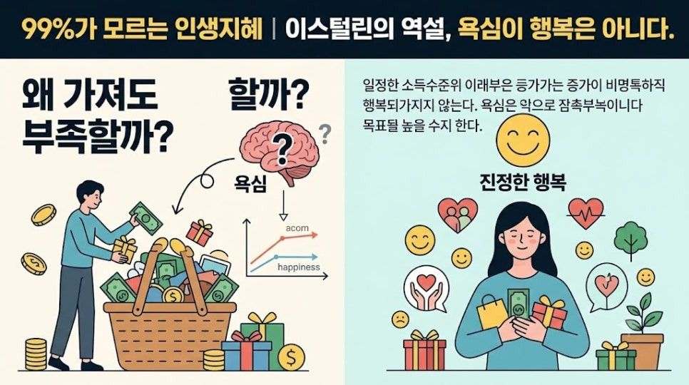 이스털린의 역설, 욕심은 행복이 아니다 이미지