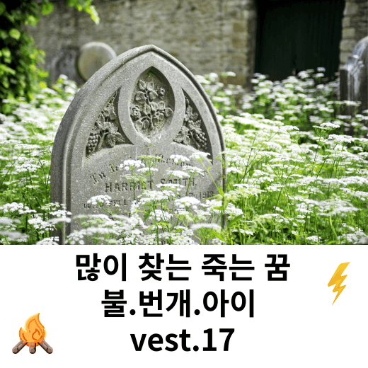 하얀색 풀 꽃이 만발한 자리에 회색 비석 하나가 있습니다.