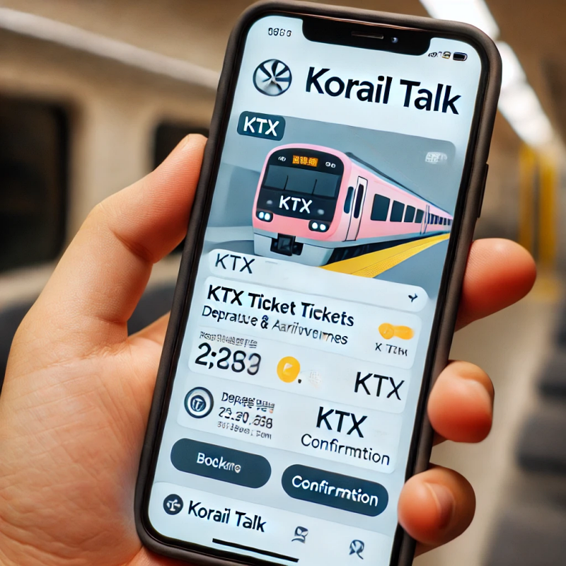 스마트폰 화면에 표시된 코레일톡 앱 인터페이스, KTX 티켓 예약 완료 화면