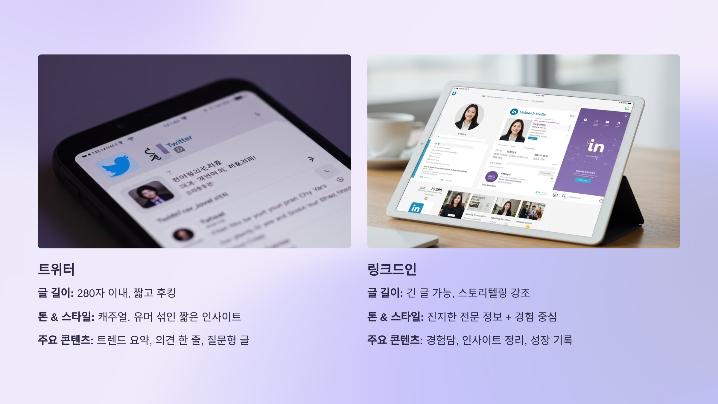 X와 링크드인 콘텐츠 차이점