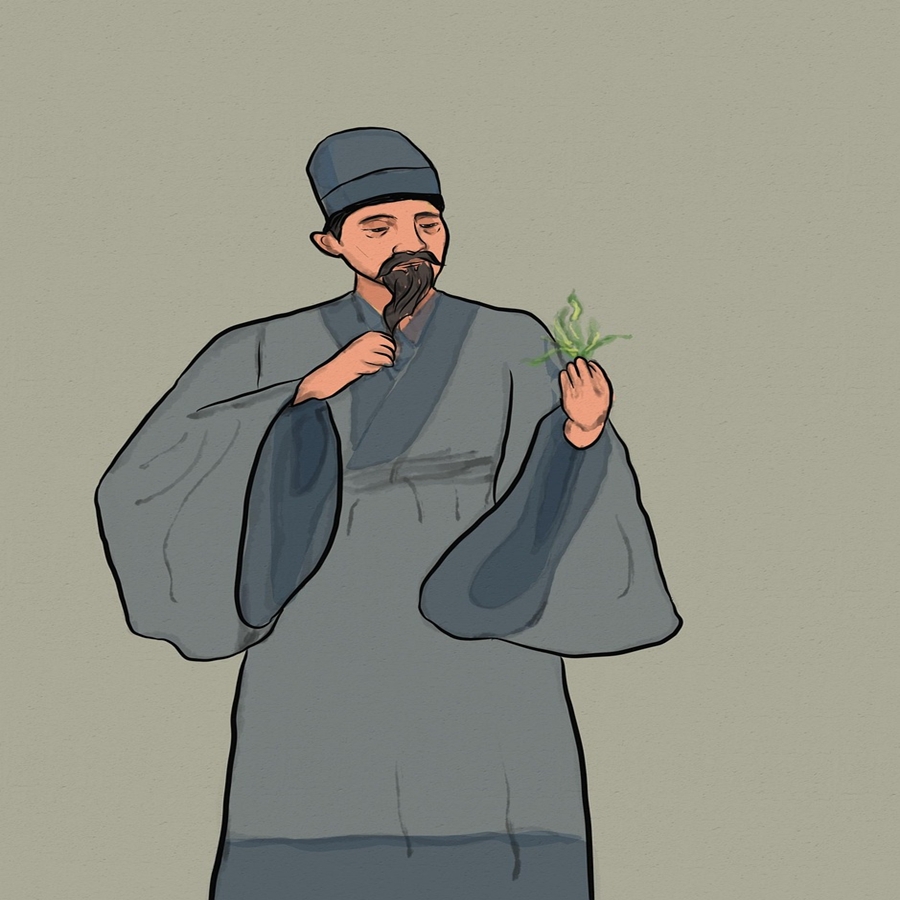 약초를 바라보는 한의사