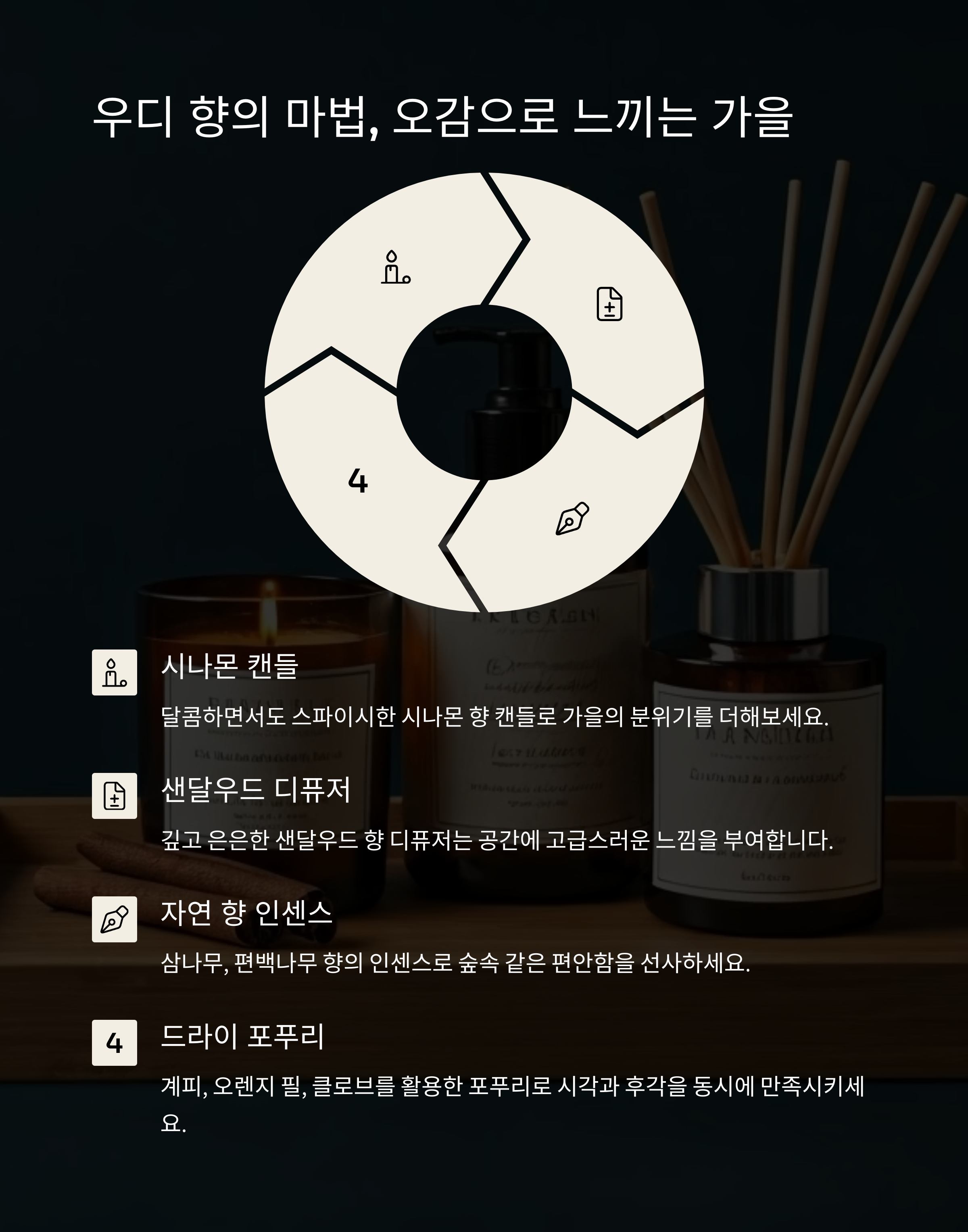 가을 우디향의 마법, 오감을 느껴보세요