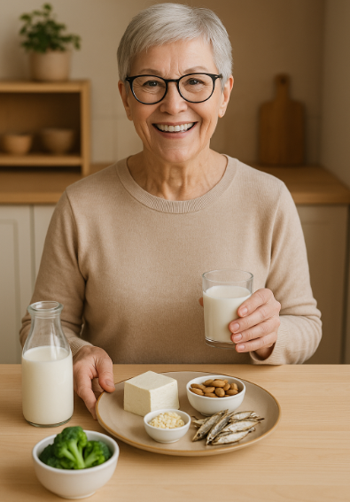 칼슘이 풍부한 음식을 차려 놓은 식탁