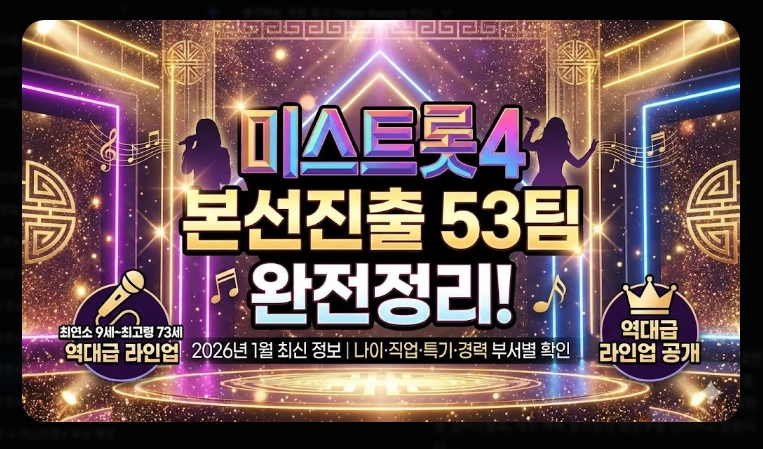 미스트롯4 출연자 프로필 [53팀 완결판] 본선진출자 부서별 명단 및 주목 참가자