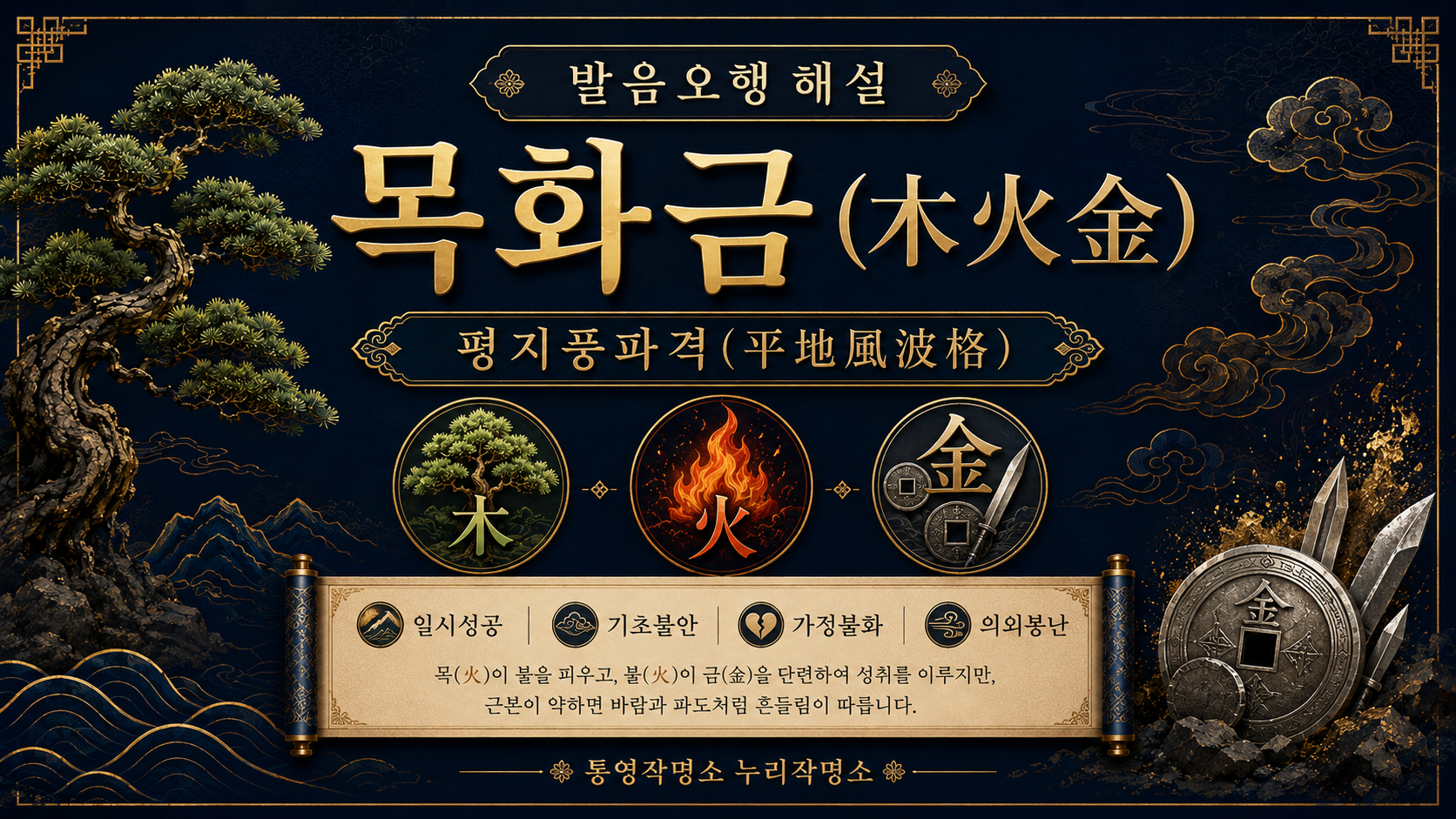 통영작명소 누리작명소 발음오행 목화금 평지풍파격 해설 대표 이미지