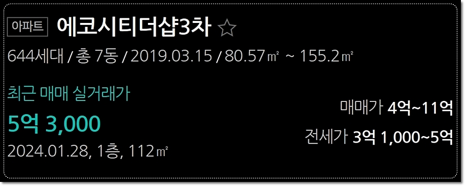 전주=에코시티-더샵-3차-최근-매매-실거래가-5억3000만원