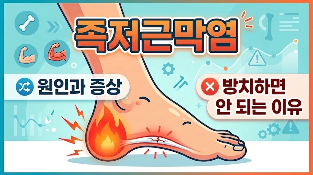 Illustration of plantar fasciitis showing heel pain with highlighted inflammation, causes and symptoms concept