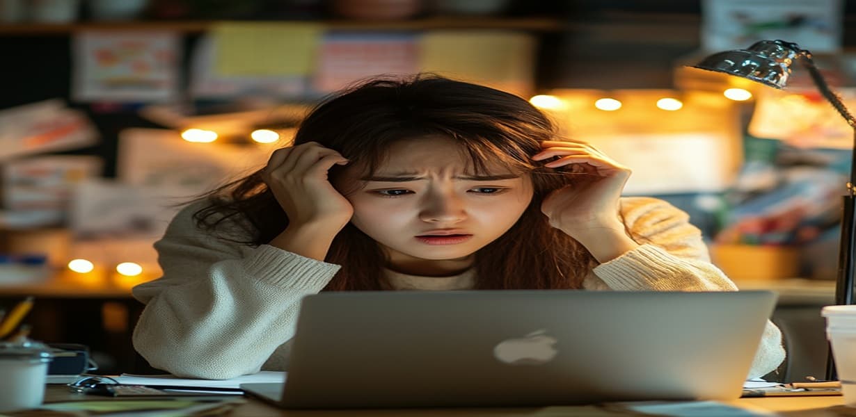 GPT 블로그 운영 실패로 고민하는 한국 청년 블로거 모습