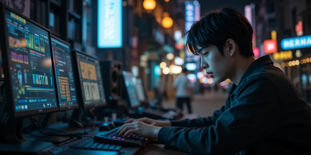 늦은 시간 작업을 하며 기계식 키보드의 편리함을 느끼는 장면