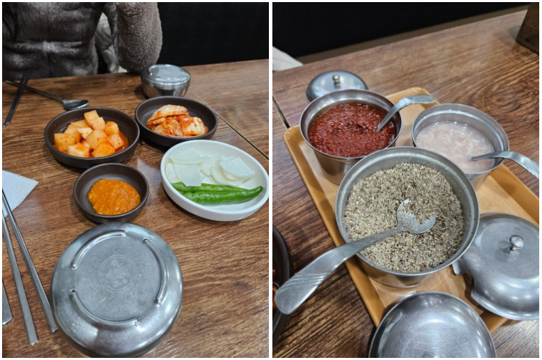 참맛순대국 기본 반찬 구성 아삭한 깍두기와 배추김치