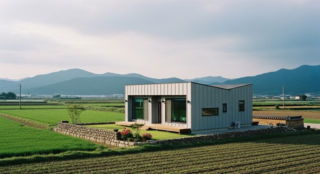 한국 시골에 지어진 모듈러주택 외관 모습