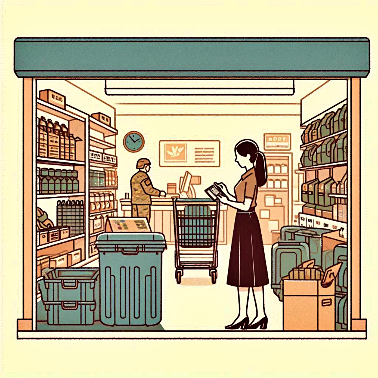 A person shopping at a store located inside a military base.