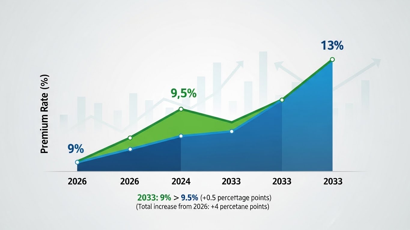 보험료율 9.5% 인상, 2033년까지의 상승 그래프