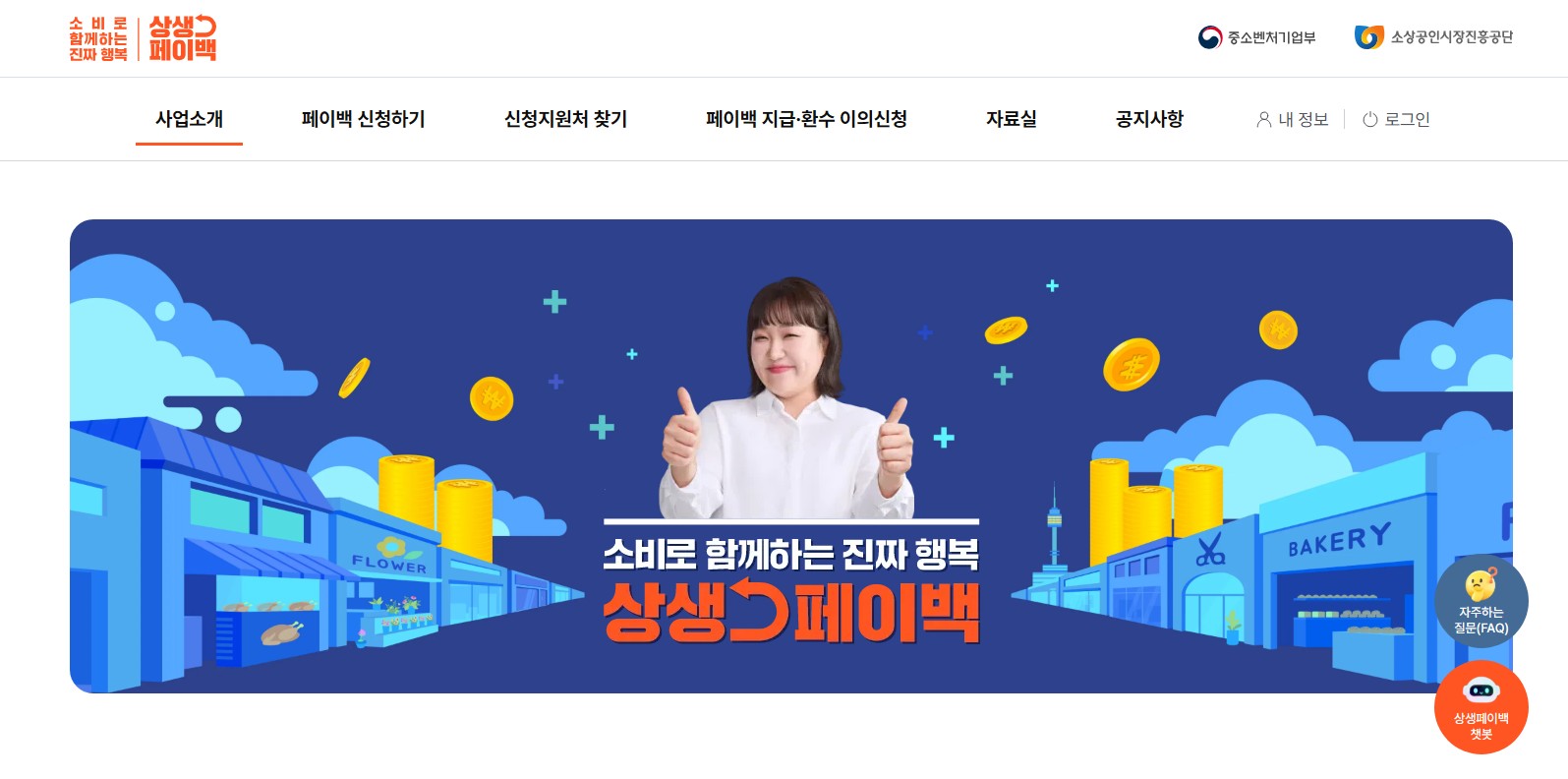 2025 상생페이백 신청 방법 안내｜상생페이백 공식 홈페이지 메인화면 이미지, 소비로 함께하는 진짜 행복 캠페인