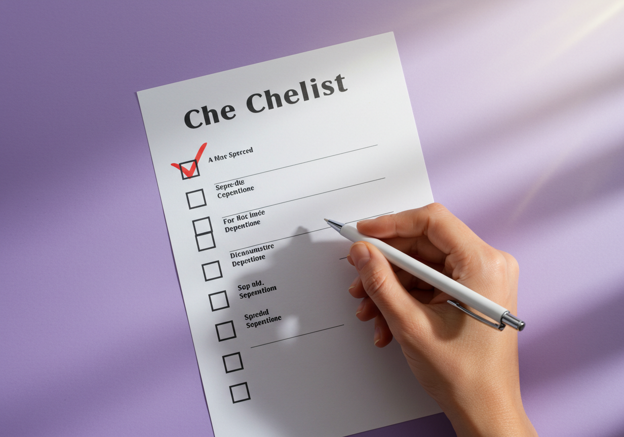 체크리스트 항목을 체크하고 있는 손