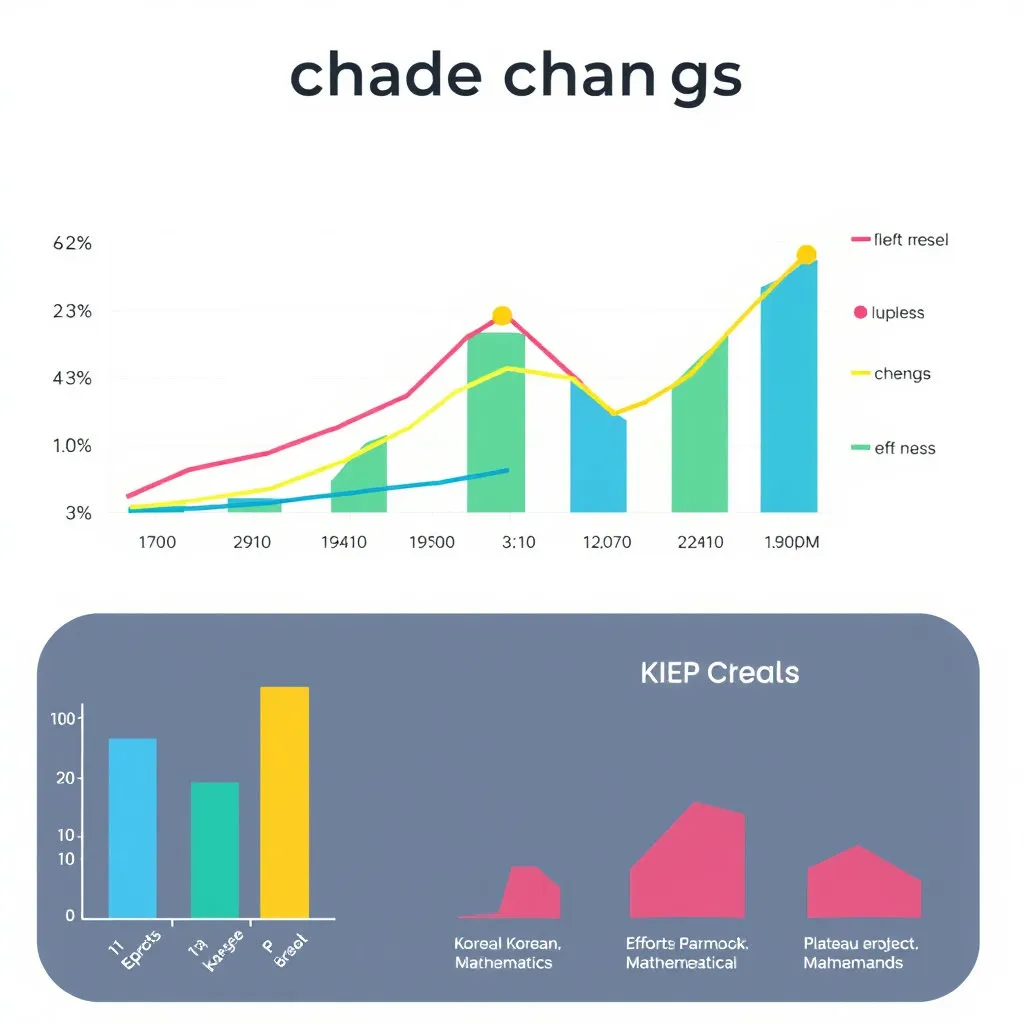 가상의 등급 변화 그래프를 인포그래픽 형태로 표현합니다. 꺾은선 그래프나 막대 그래프를 활용하여 국어, 수학, 영어 등 주요 과목의 등급 변화를 보여줍니다. 그래프의 곡선이 상승하거나 하락하며 '노력의 결실', '정체 구간' 등의 설명을 시각적으로 포함할 수 있습니다.