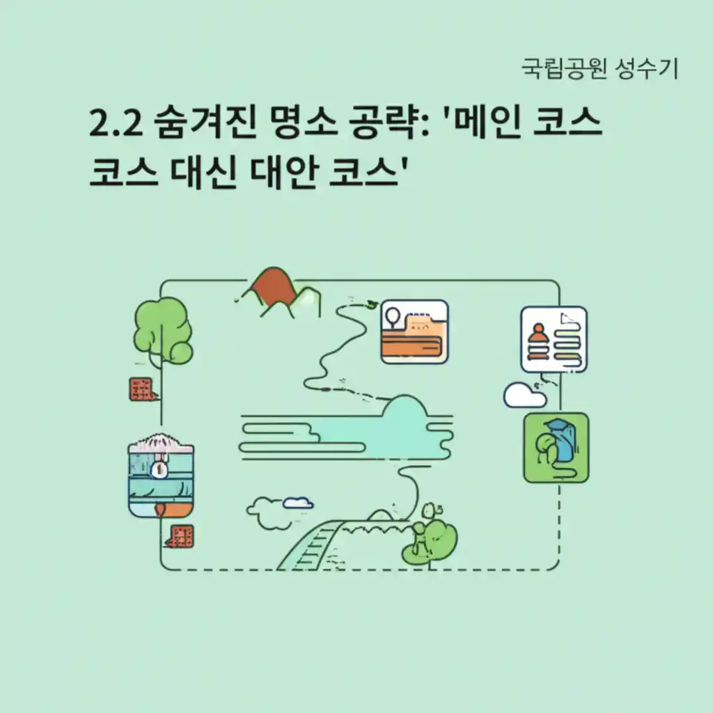 국립공원 성수기, 2.2 숨겨진 명소 공략: 한적한 대안 코스 풍경.