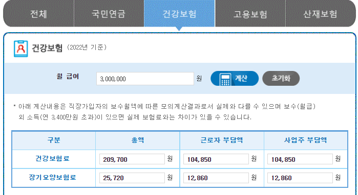 4대보험 계산 방법 예시