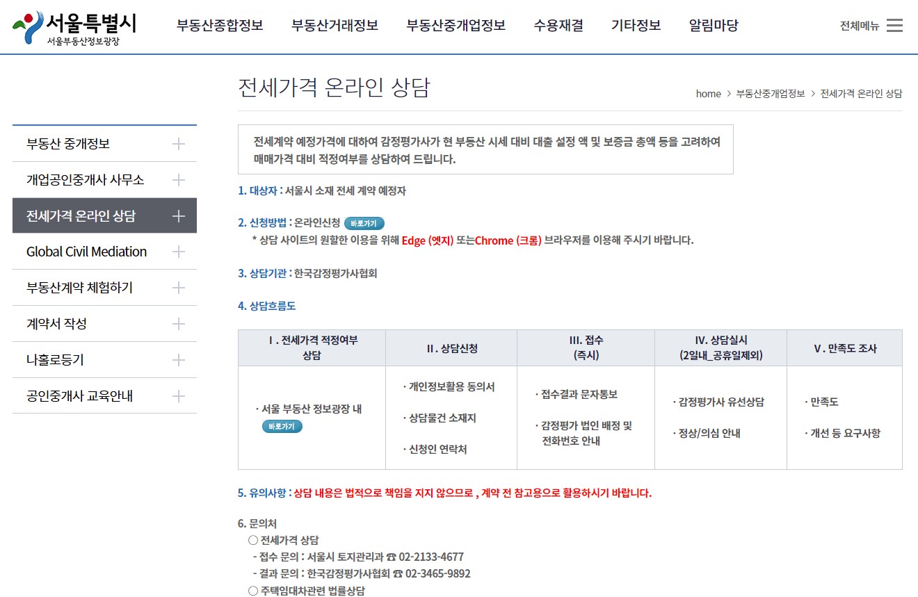 전세가격 온라인 상담