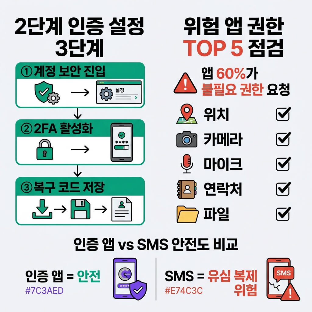 2단계 인증과 앱 권한 관리 핵심 포인트 인포그래픽