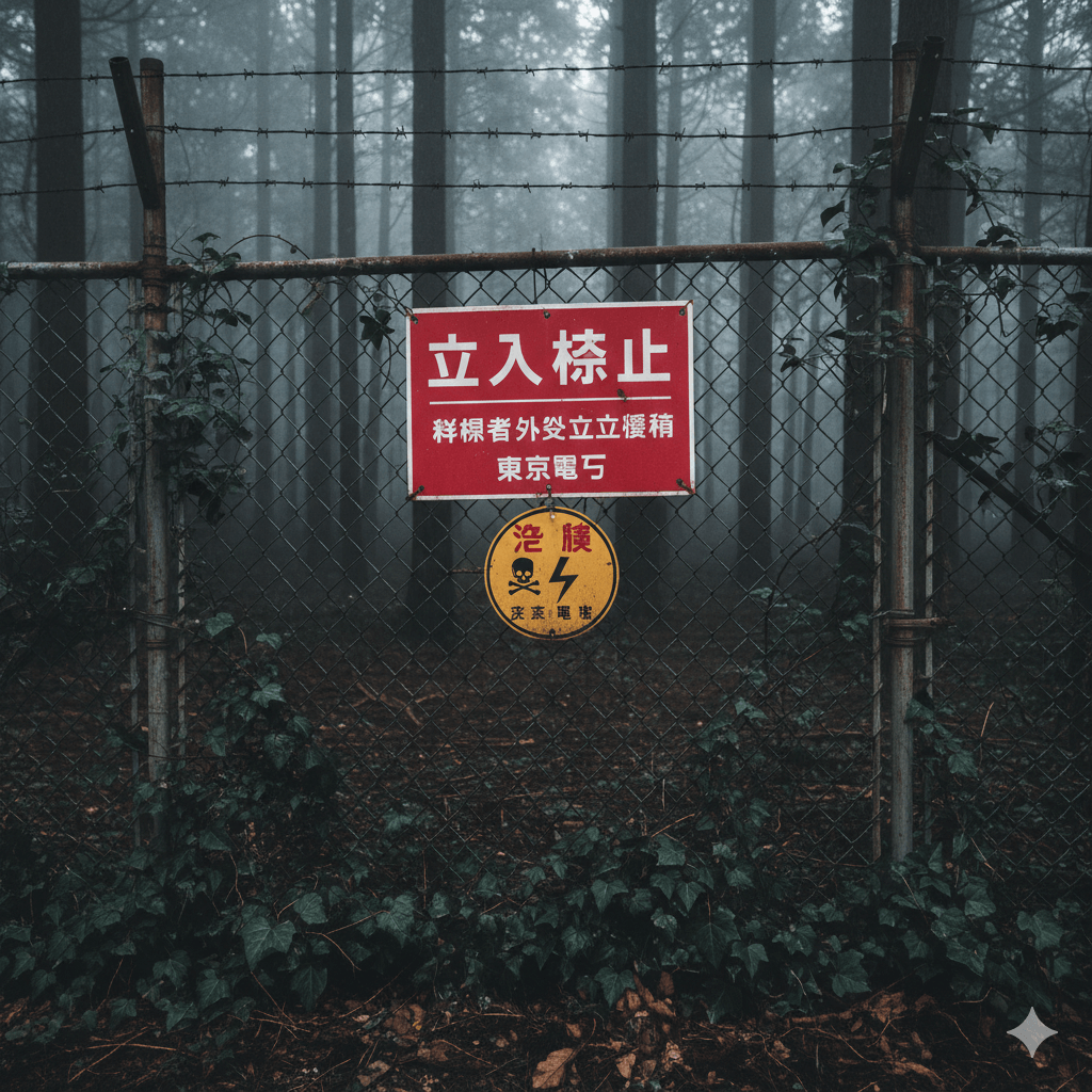 산속에 출입금지 구역을 나타내는 표지판